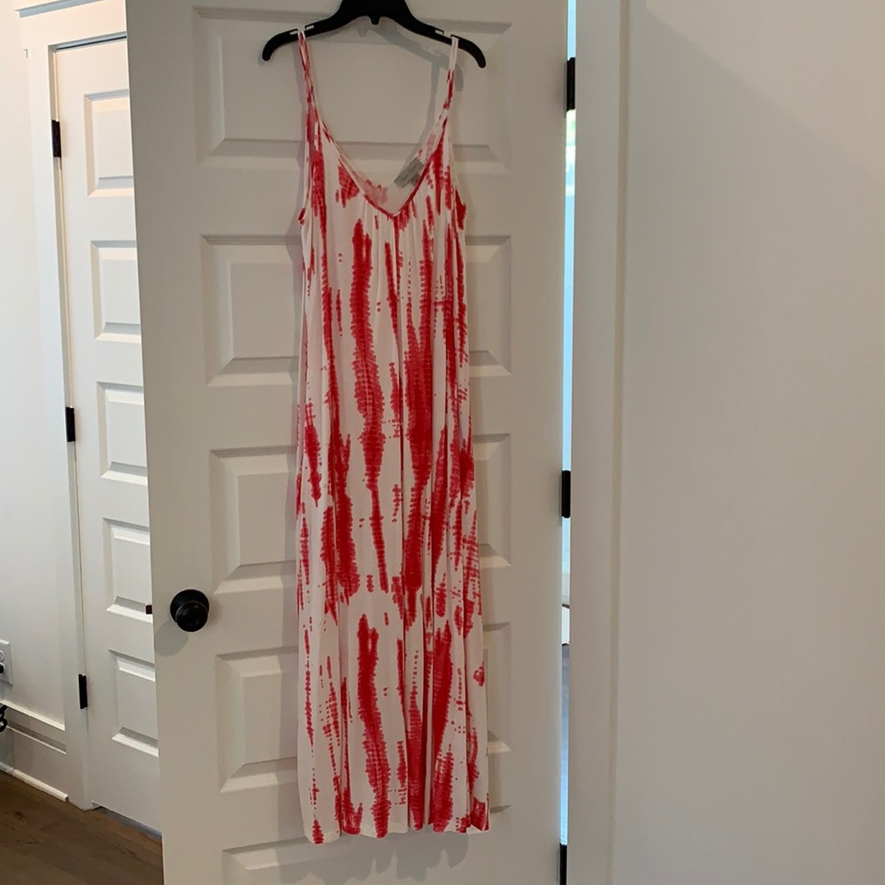 Pink and white tie die maxi dress